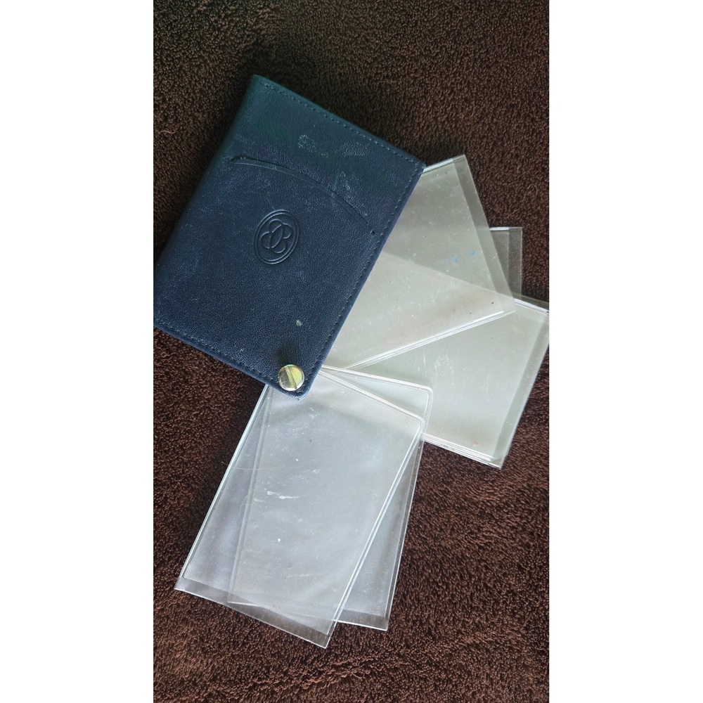 Buxton Vintage Navy Blue Leather Card Holder Photo Organizer Swivel Wallet